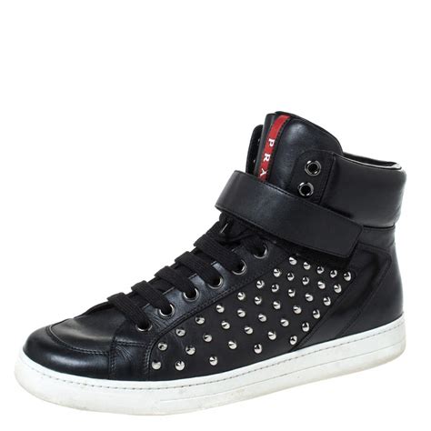 prada studded sneakers|high top Prada sneakers.